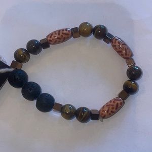 Wooden and semi-precious Hematite, Tigers Eye and Lava Stone